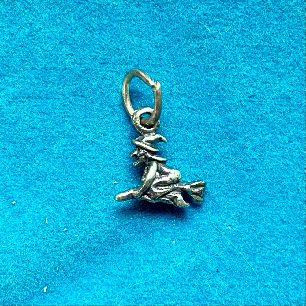 Teeny Tiny Silver Witch Charm Pendant